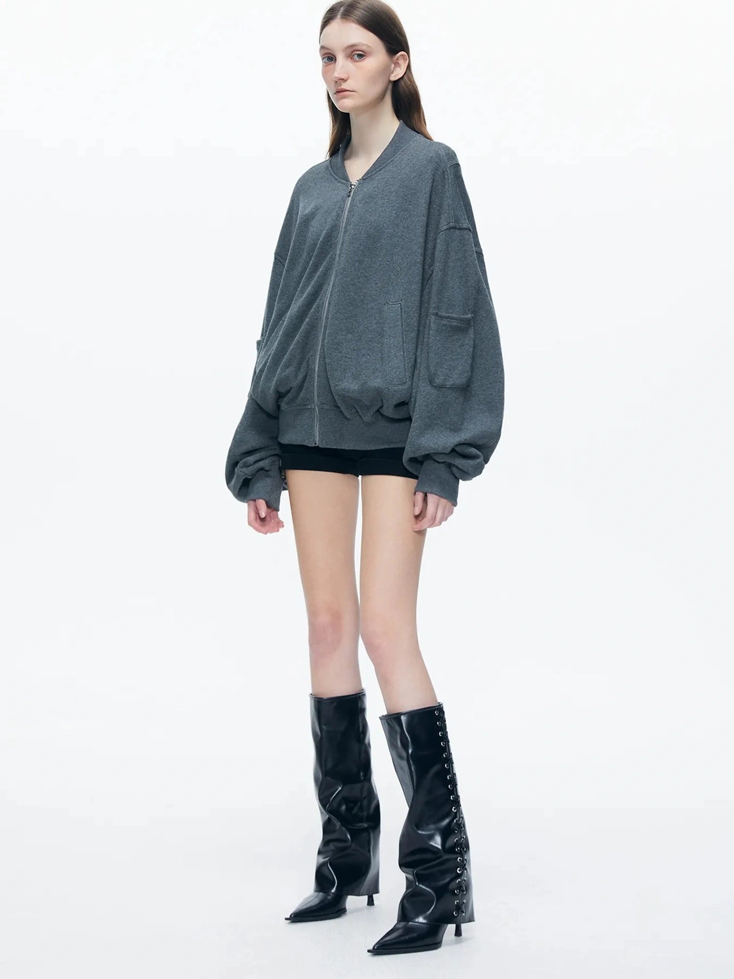 kvkv Knitted Batwing Stacked Sleeve Flight Jacket
