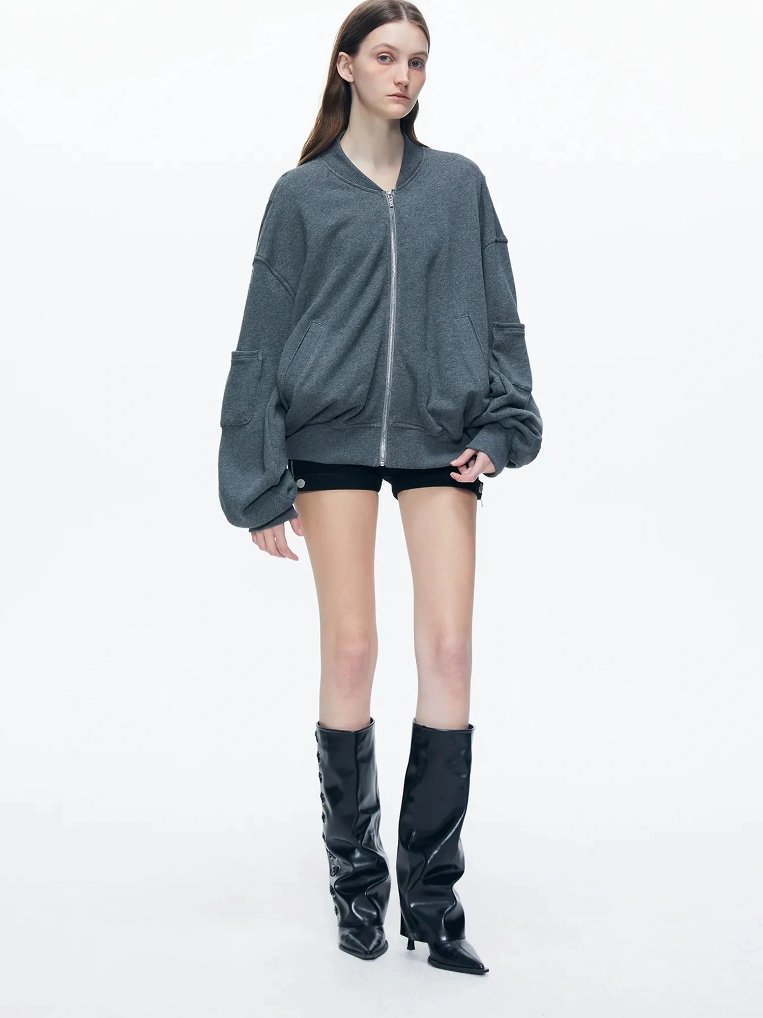 kvkv Knitted Batwing Stacked Sleeve Flight Jacket