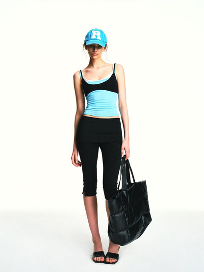 kvkv Lake Blue Colorblock Detachable Layered Three Piece Women&