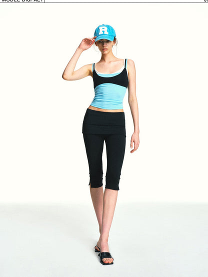 kvkv Lake Blue Colorblock Detachable Layered Three Piece Women&