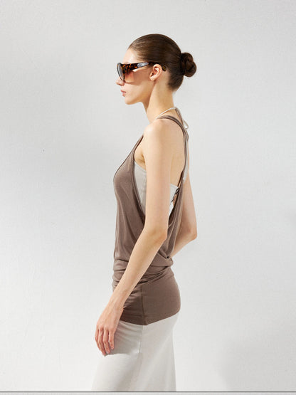 kvkv Layered Beige Sleeveless Tank Top