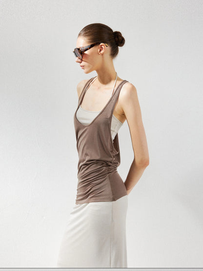 kvkv Layered Beige Sleeveless Tank Top