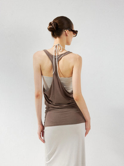 kvkv Layered Beige Sleeveless Tank Top