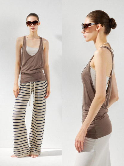 kvkv Layered Beige Sleeveless Tank Top