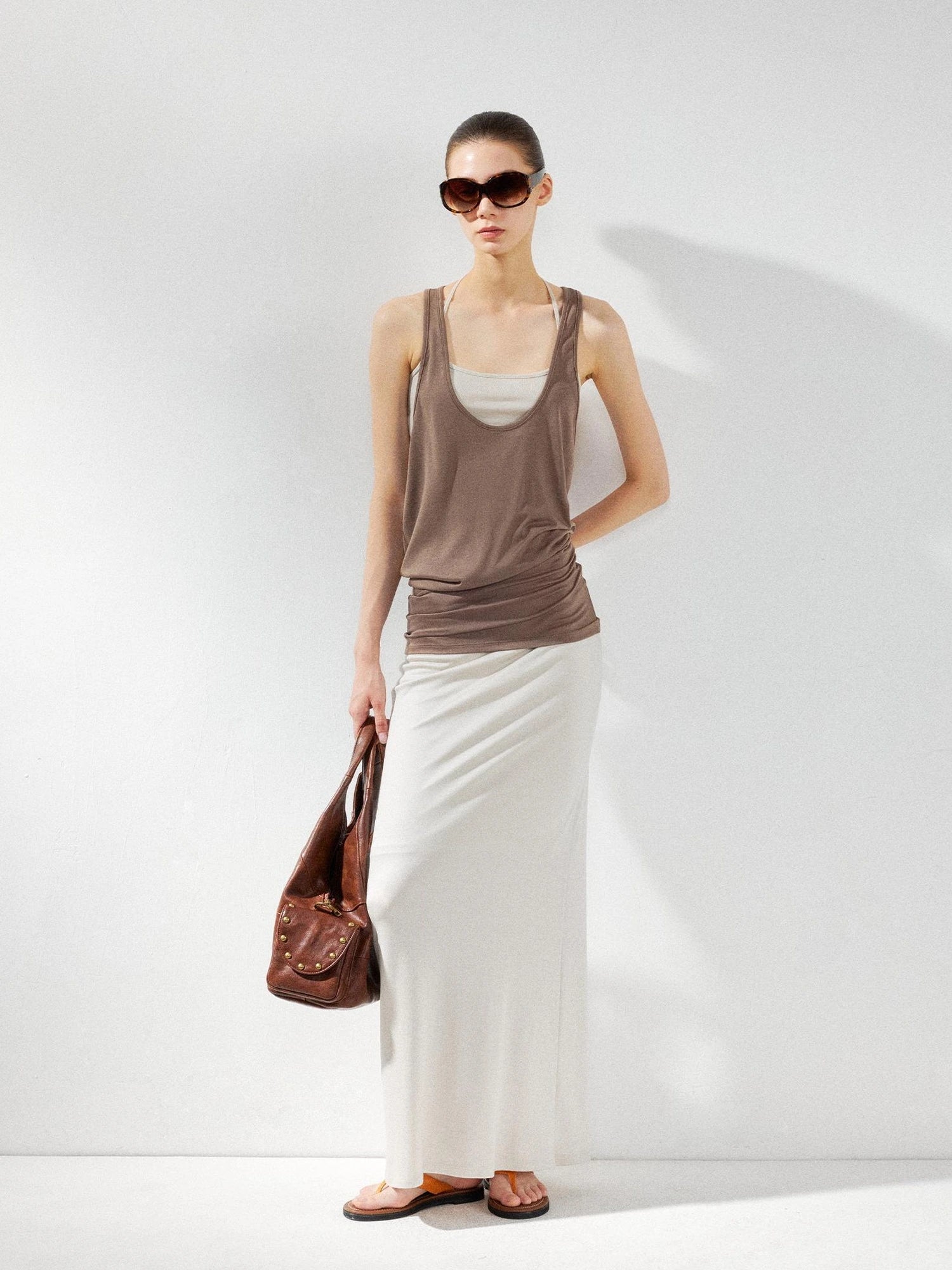 kvkv Layered Beige Sleeveless Tank Top