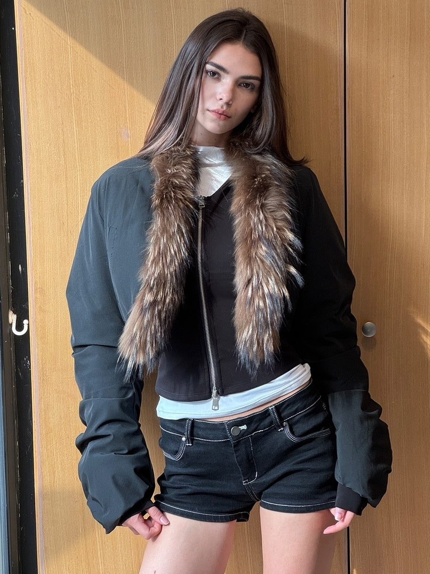 kvkv Leopard Print Cropped Oversized Lapel Zip Women Nylon Puffer Jacket
