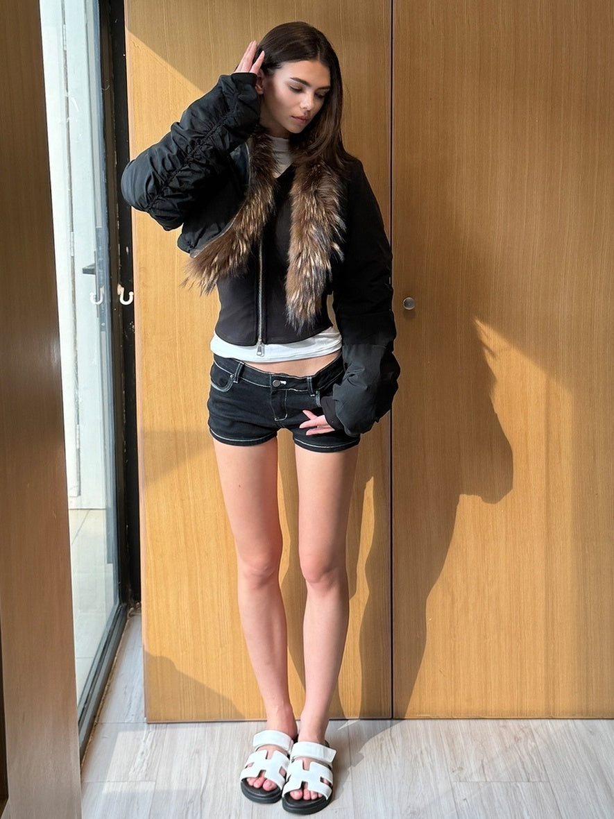 kvkv Leopard Print Cropped Oversized Lapel Zip Women Nylon Puffer Jacket