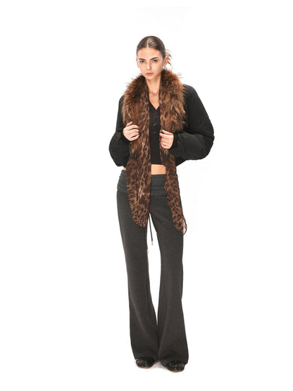 kvkv Leopard Print Cropped Oversized Lapel Zip Women Nylon Puffer Jacket