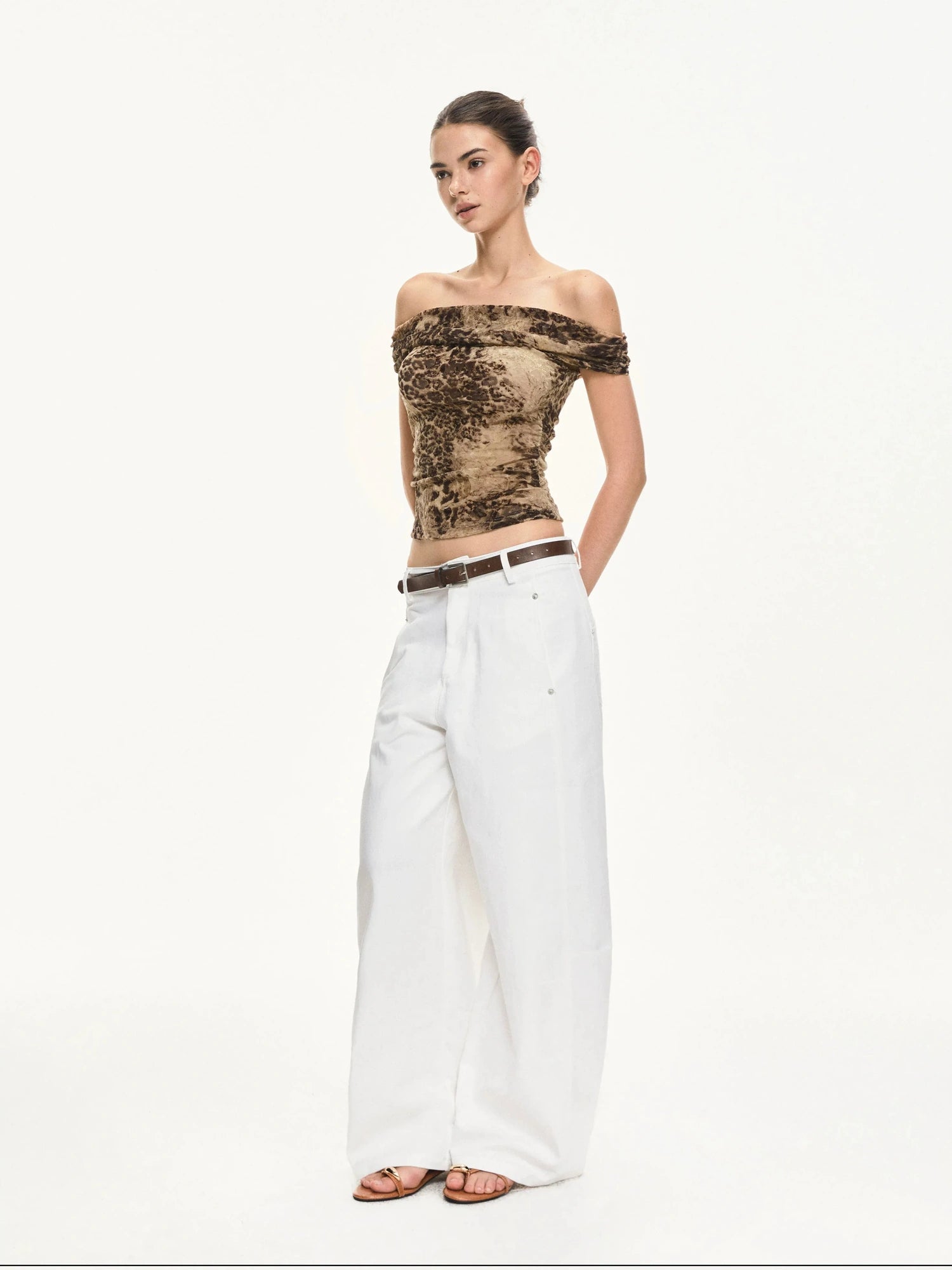 KVKV Yoga Clothing Brand - Leopard Print Off Shoulder Ruffle Top
