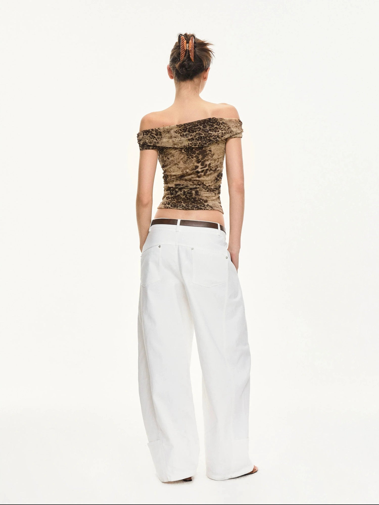 KVKV Yoga Clothing Brand - Leopard Print Off Shoulder Ruffle Top