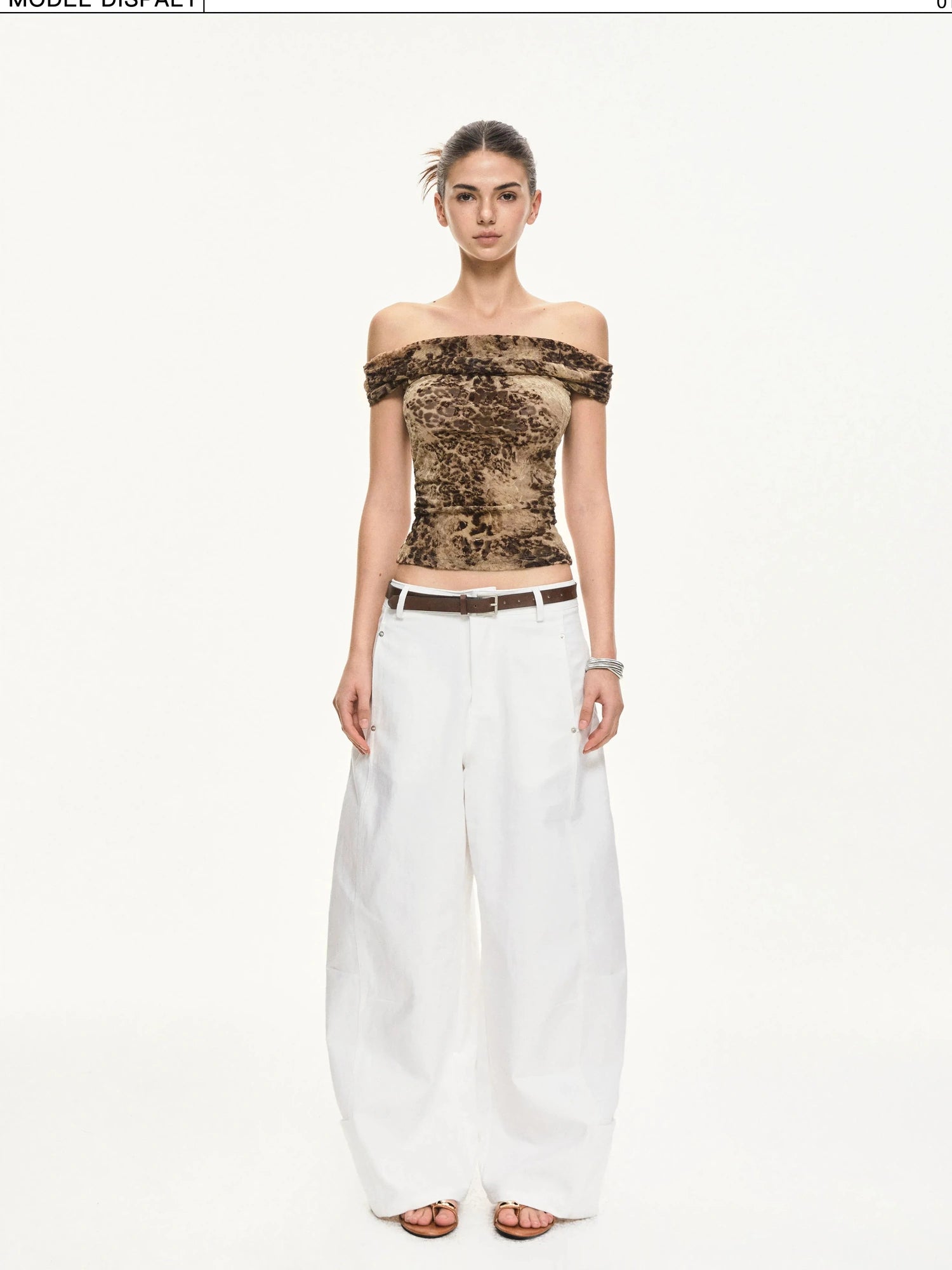 KVKV Yoga Clothing Brand - Leopard Print Off Shoulder Ruffle Top