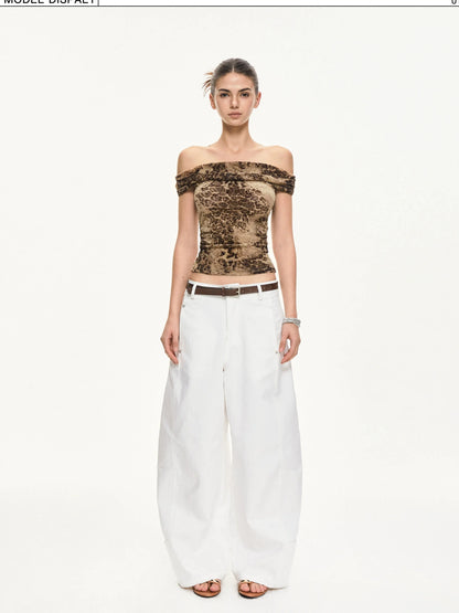 KVKV Yoga Clothing Brand - Leopard Print Off Shoulder Ruffle Top