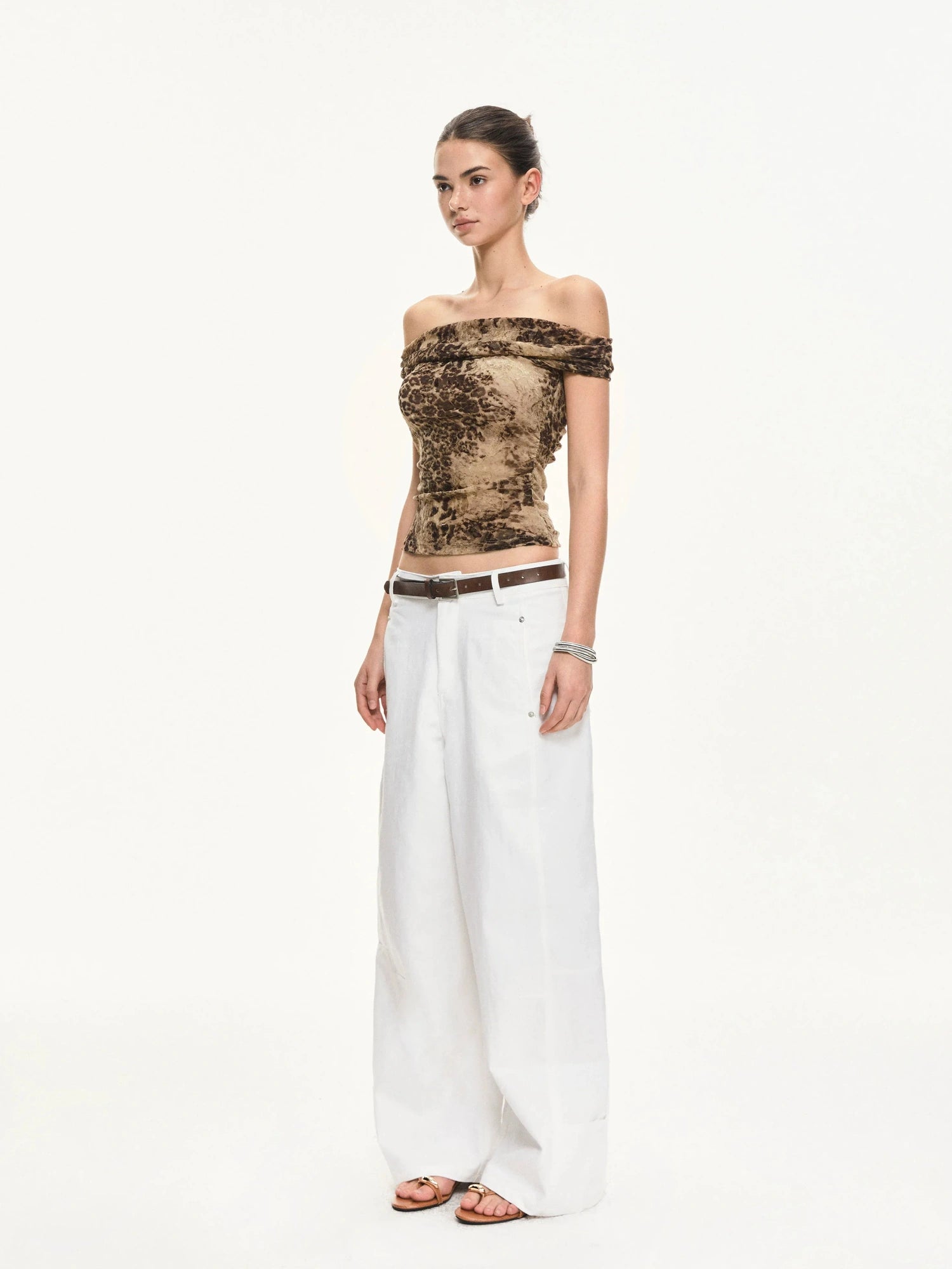 KVKV Yoga Clothing Brand - Leopard Print Off Shoulder Ruffle Top