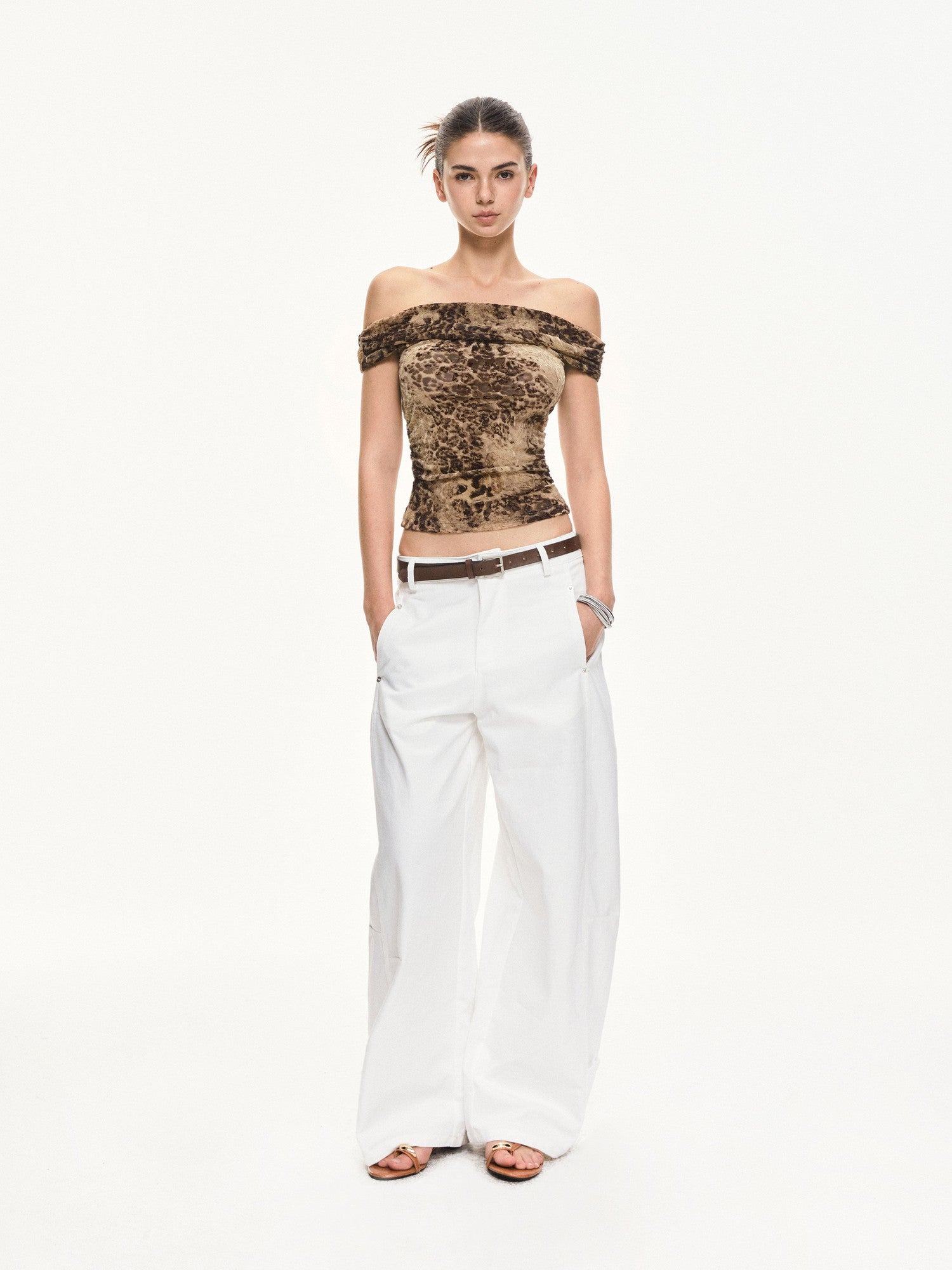 kvkv Leopard Print Ruched Spliced Women&