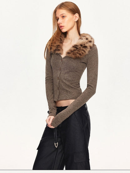 kvkv Leopard Print Slim Fit Short Length Long Sleeve Women Polyester Blend Cardigans