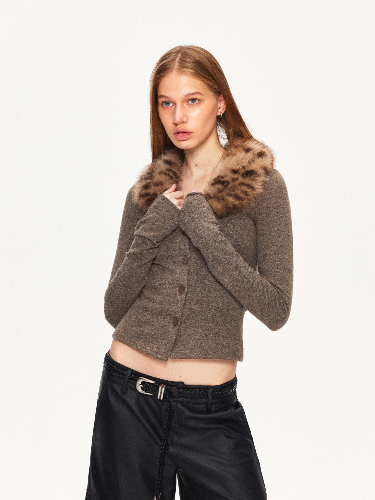 kvkv Leopard Print Slim Fit Short Length Long Sleeve Women Polyester Blend Cardigans