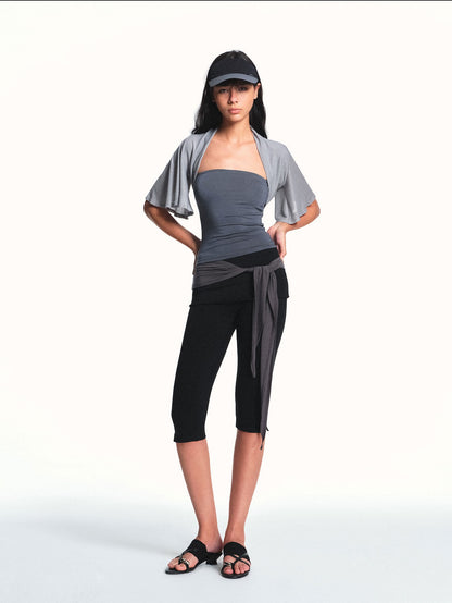 kvkv Light Blue Gray Cropped Cap Sleeve Side Coverage Yoga Women&