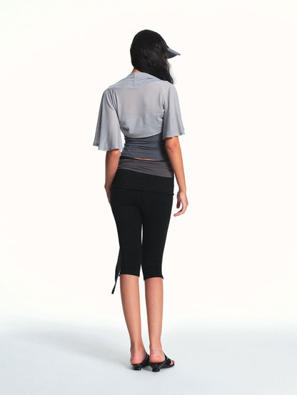 kvkv Light Blue Gray Cropped Cap Sleeve Side Coverage Yoga Women&