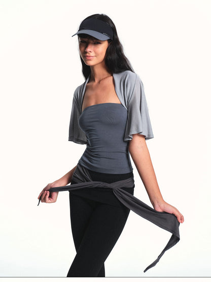 kvkv Light Blue Gray Cropped Cap Sleeve Side Coverage Yoga Women&