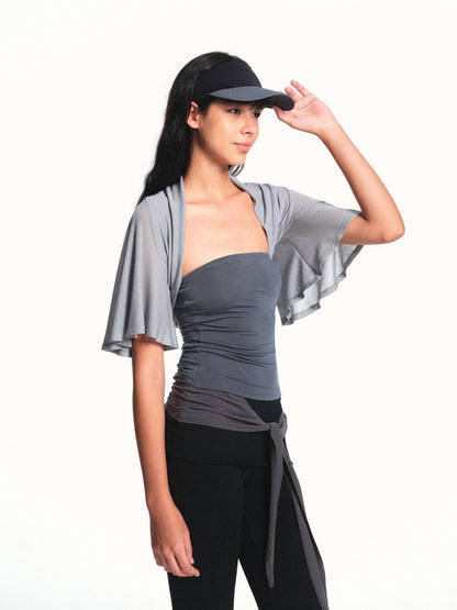 kvkv Light Blue Gray Cropped Cap Sleeve Side Coverage Yoga Women&