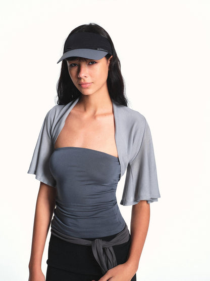 kvkv Light Blue Gray Cropped Cap Sleeve Side Coverage Yoga Women&