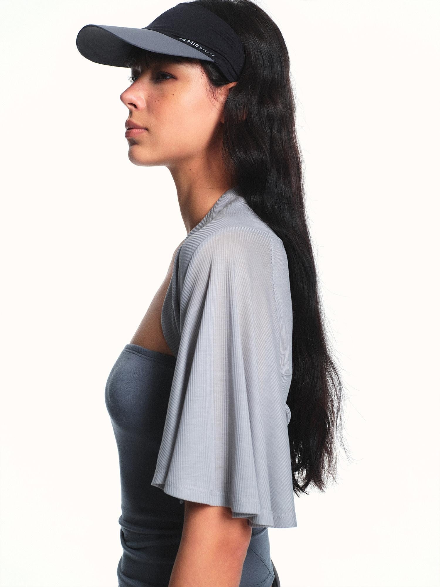kvkv Light Blue Gray Cropped Cap Sleeve Side Coverage Yoga Women&