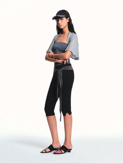 kvkv Light Blue Gray Cropped Cap Sleeve Side Coverage Yoga Women&