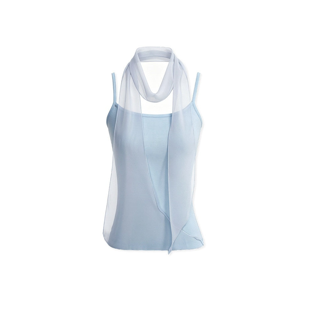 kvkv_Light_Blue_Hem_Splice_Scarf_Tie_Waist_Women&