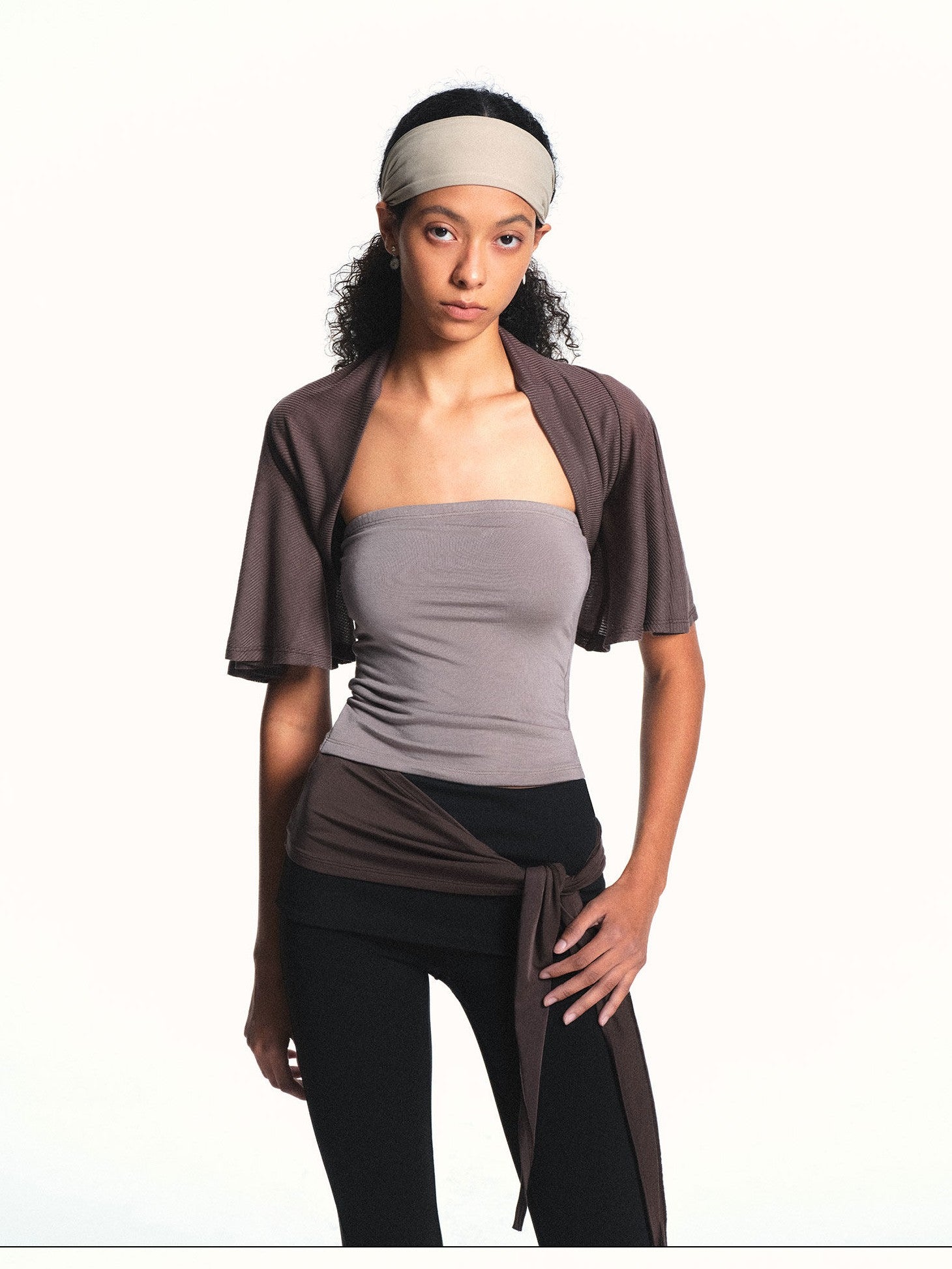 kvkv Light Brown Cap Sleeve Open Front Side Coverage Women&