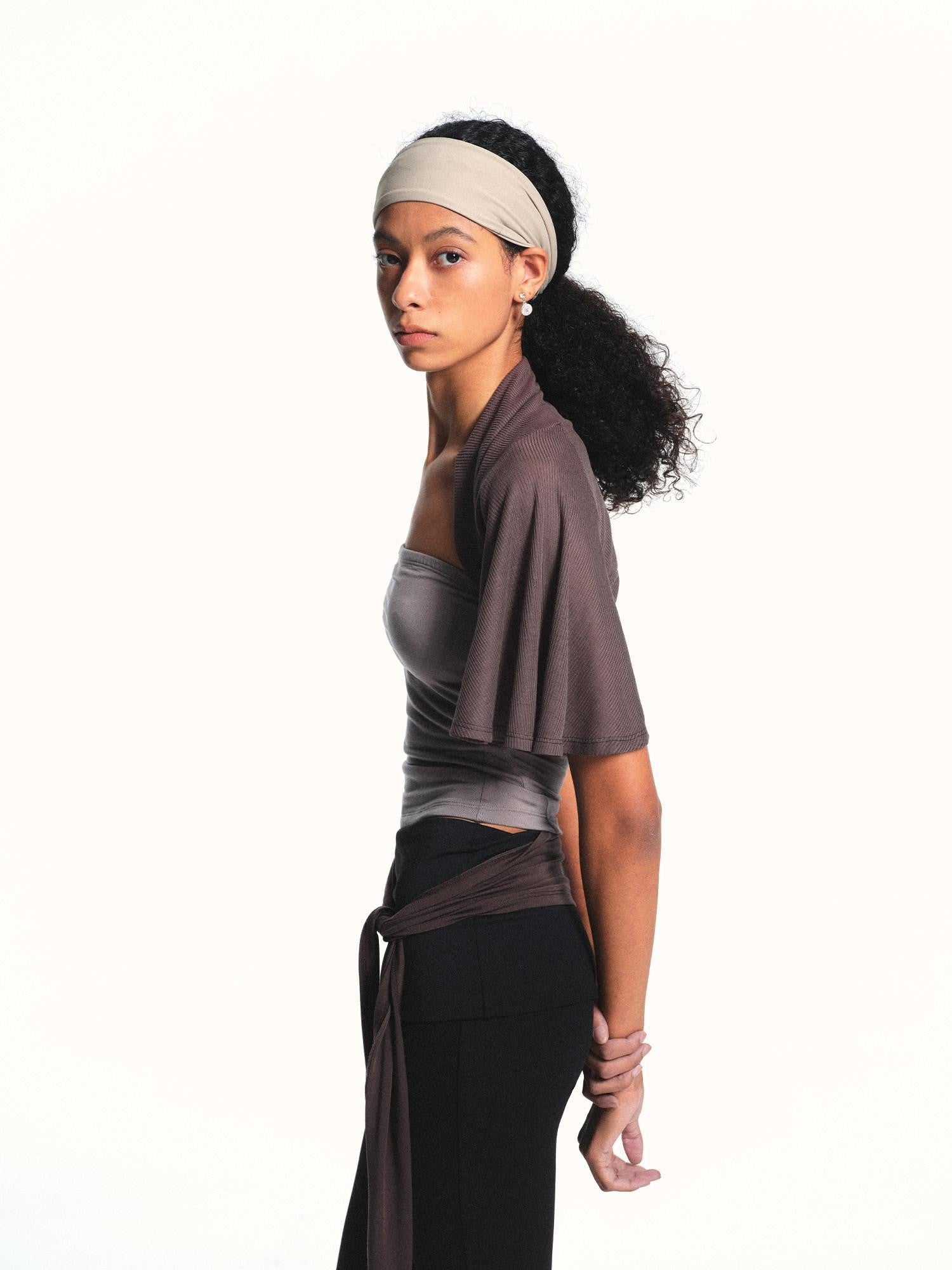kvkv Light Brown Cap Sleeve Open Front Side Coverage Women&