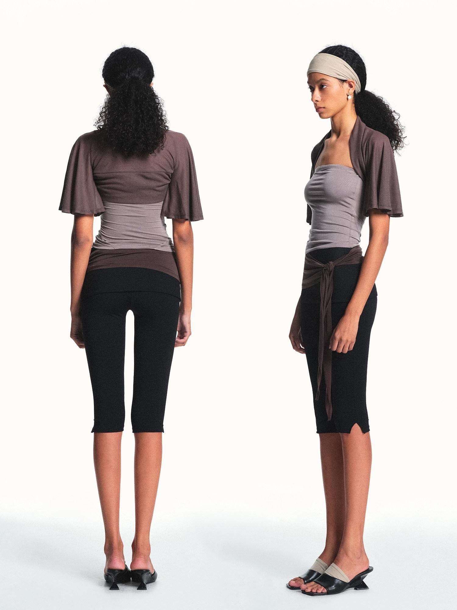 kvkv Light Brown Cap Sleeve Open Front Side Coverage Women&