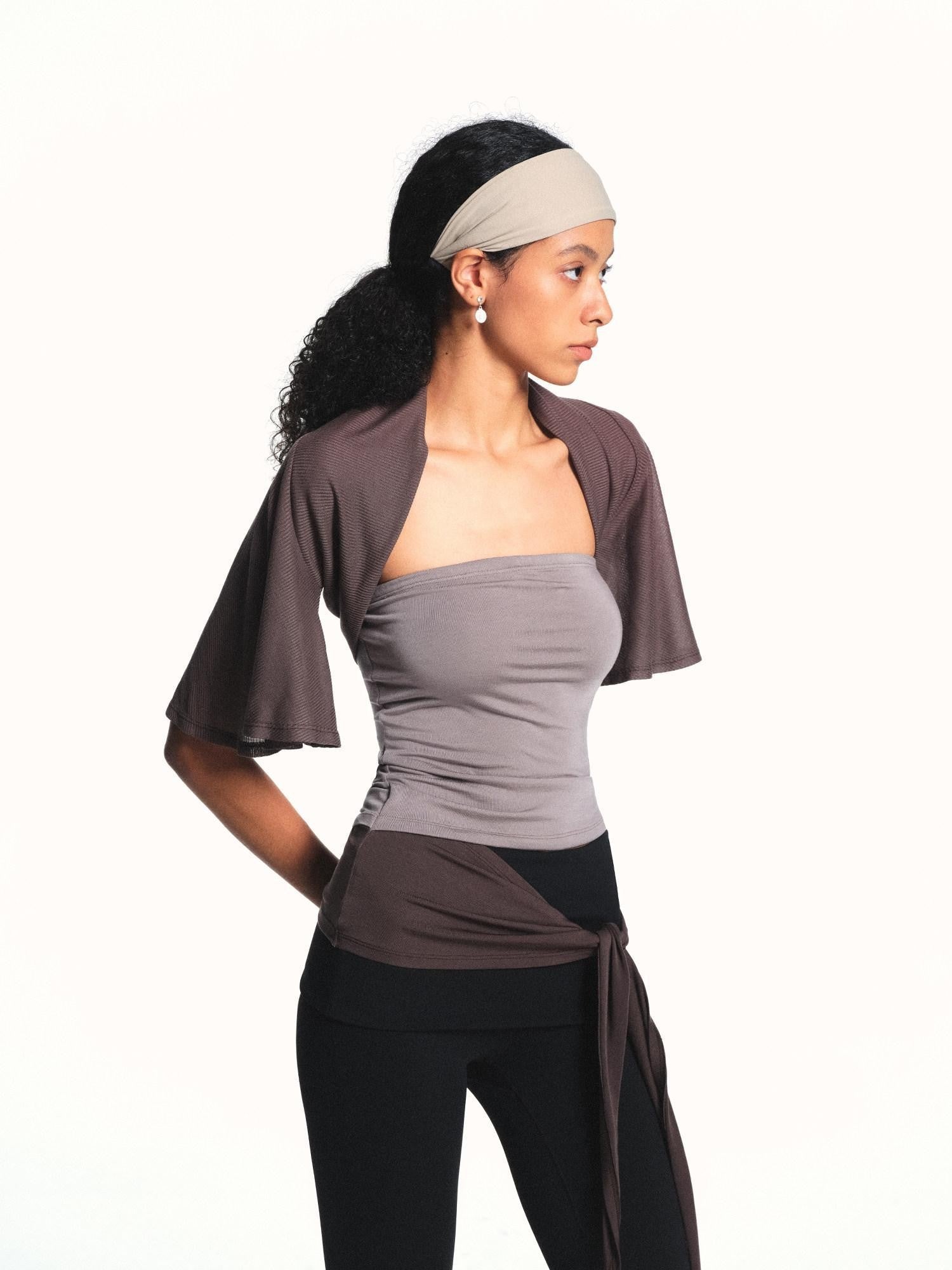 kvkv Light Brown Cap Sleeve Open Front Side Coverage Women&