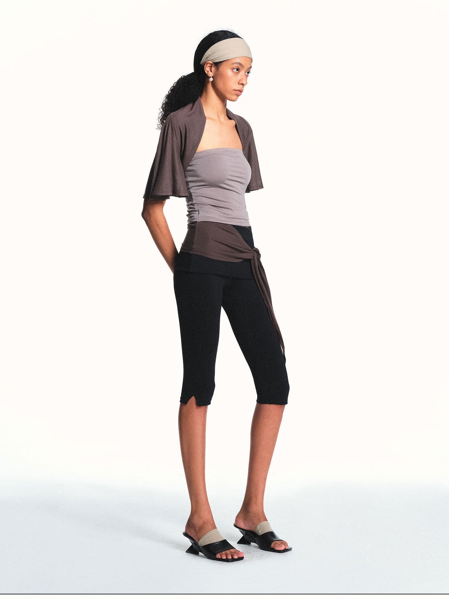 kvkv Light Brown Cap Sleeve Open Front Side Coverage Women&