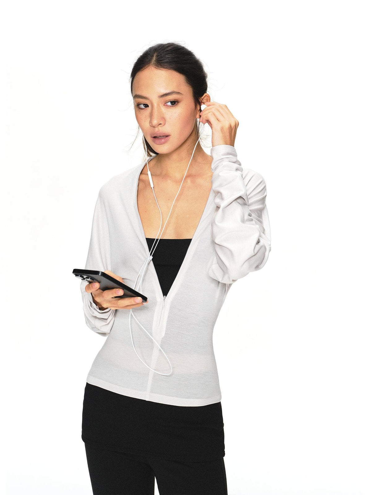 kvkv Light Gray Adjustable V-neck Zip Waist Cinched Batwing Women&