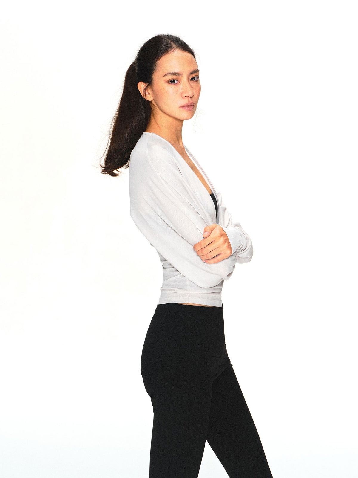 kvkv Light Gray Adjustable V-neck Zip Waist Cinched Batwing Women&