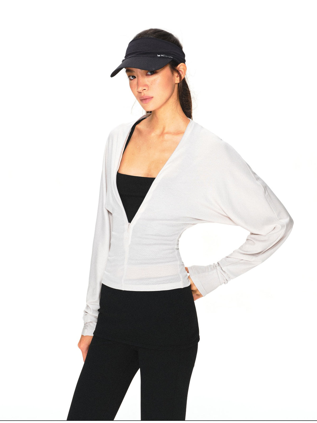 kvkv Light Gray Adjustable V-neck Zip Waist Cinched Batwing Women&
