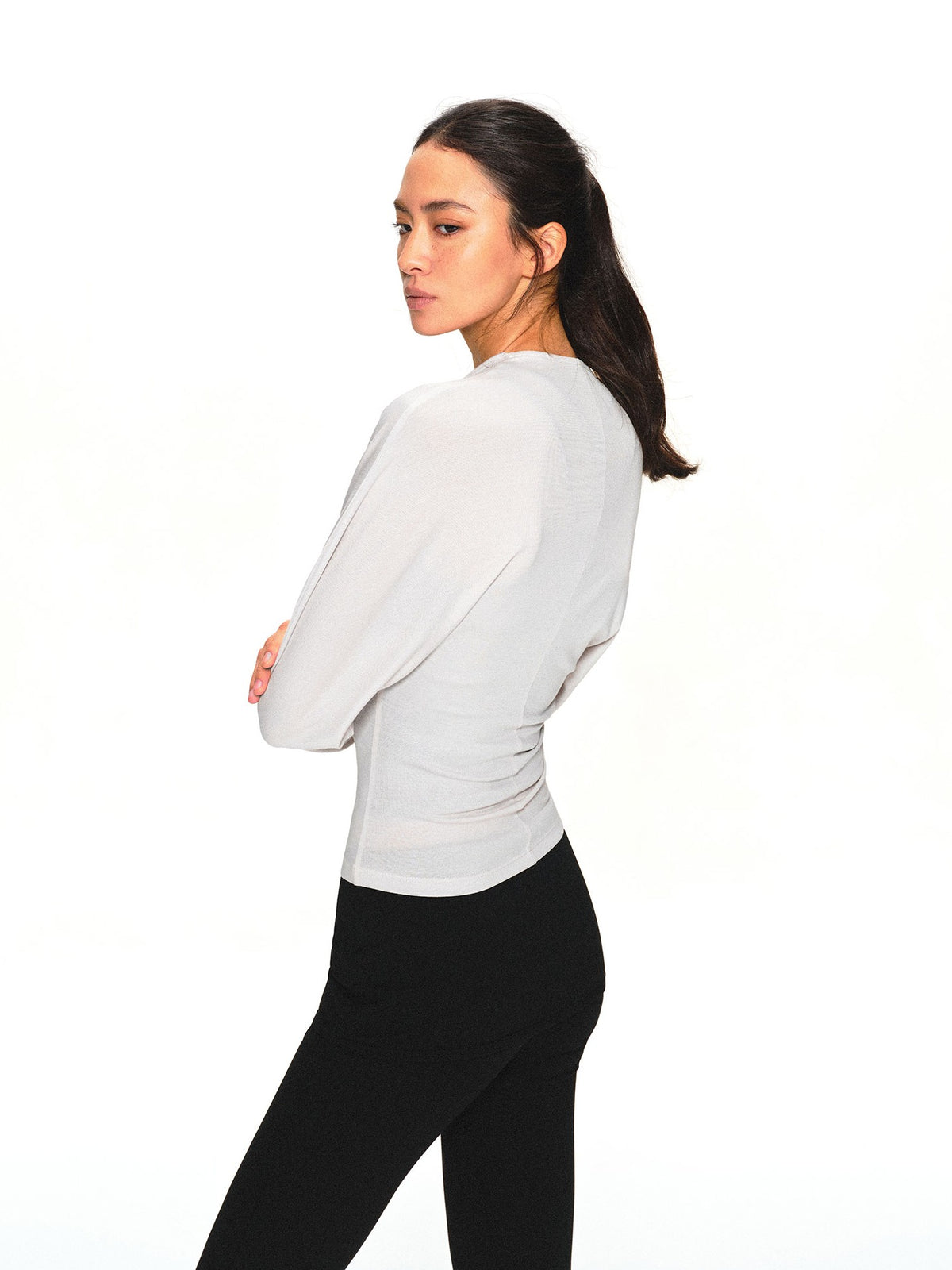 kvkv Light Gray Adjustable V-neck Zip Waist Cinched Batwing Women&