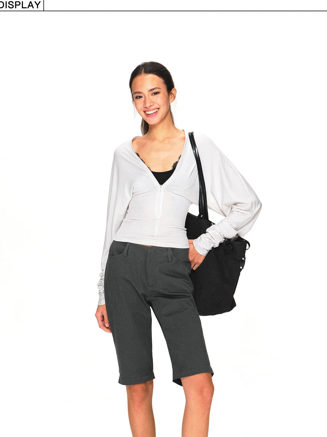 kvkv Light Gray Adjustable V-neck Zip Waist Cinched Batwing Women&