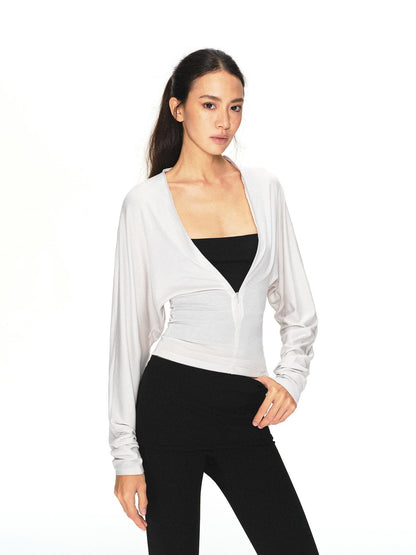kvkv Light Gray Adjustable V-neck Zip Waist Cinched Batwing Women&