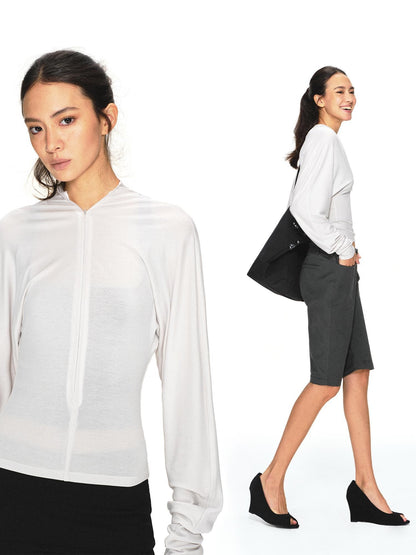 kvkv Light Gray Adjustable V-neck Zip Waist Cinched Batwing Women&