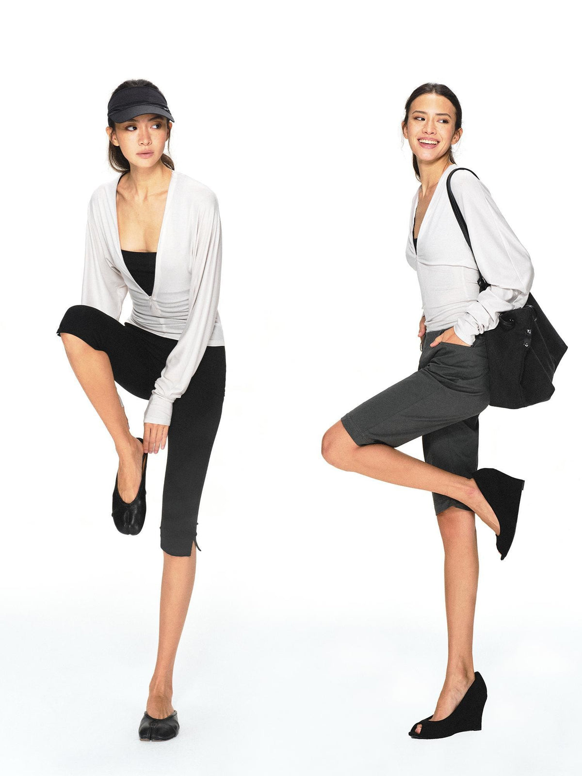 kvkv Light Gray Adjustable V-neck Zip Waist Cinched Batwing Women&