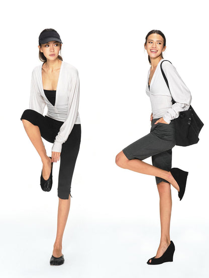 kvkv Light Gray Adjustable V-neck Zip Waist Cinched Batwing Women&