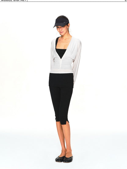 kvkv Light Gray Adjustable V-neck Zip Waist Cinched Batwing Women&