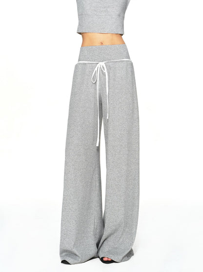 kvkv Light Gray Drawstring Wide Waist Straight Leg Women&