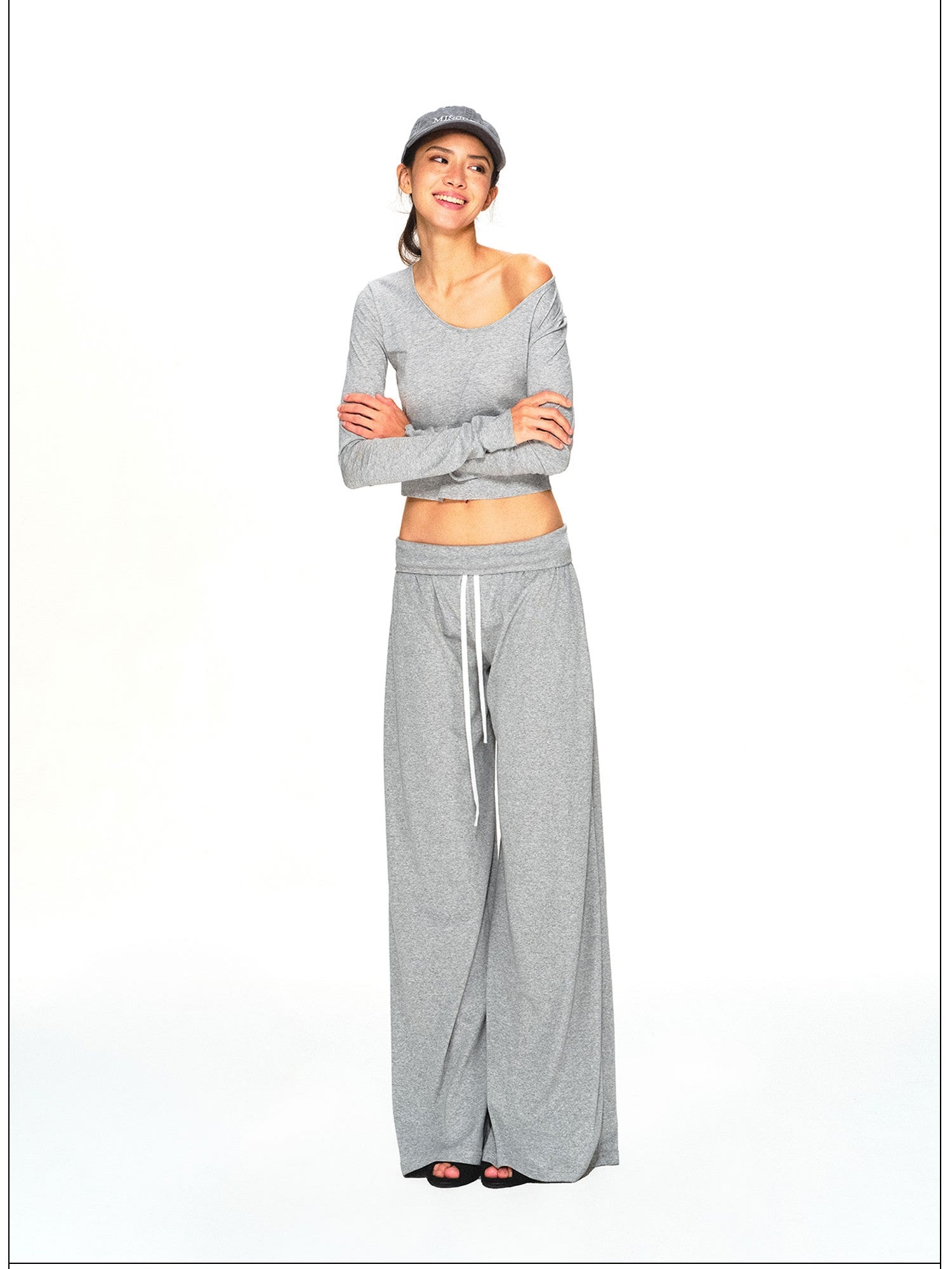 kvkv Light Gray Drawstring Wide Waist Straight Leg Women&