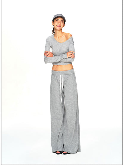 kvkv Light Gray Drawstring Wide Waist Straight Leg Women&