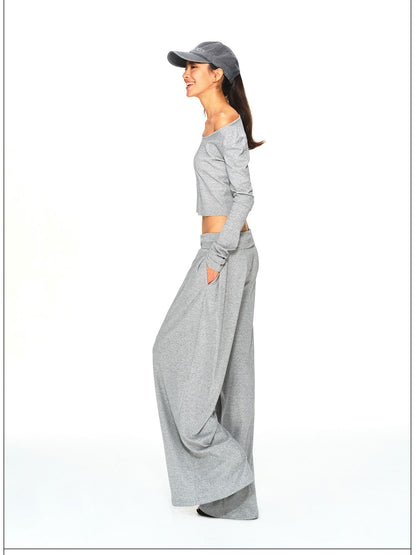 kvkv Light Gray Drawstring Wide Waist Straight Leg Women&