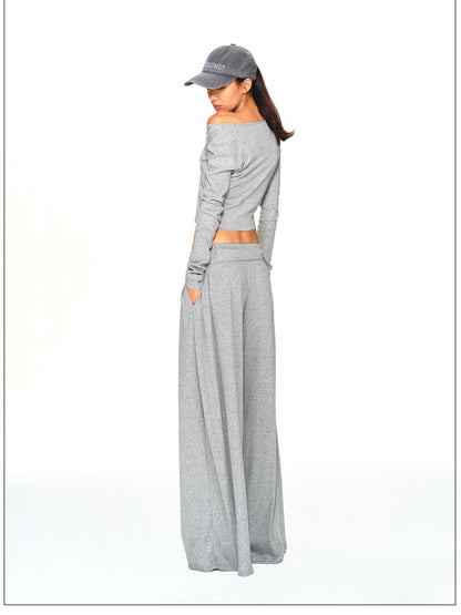 kvkv Light Gray Drawstring Wide Waist Straight Leg Women&