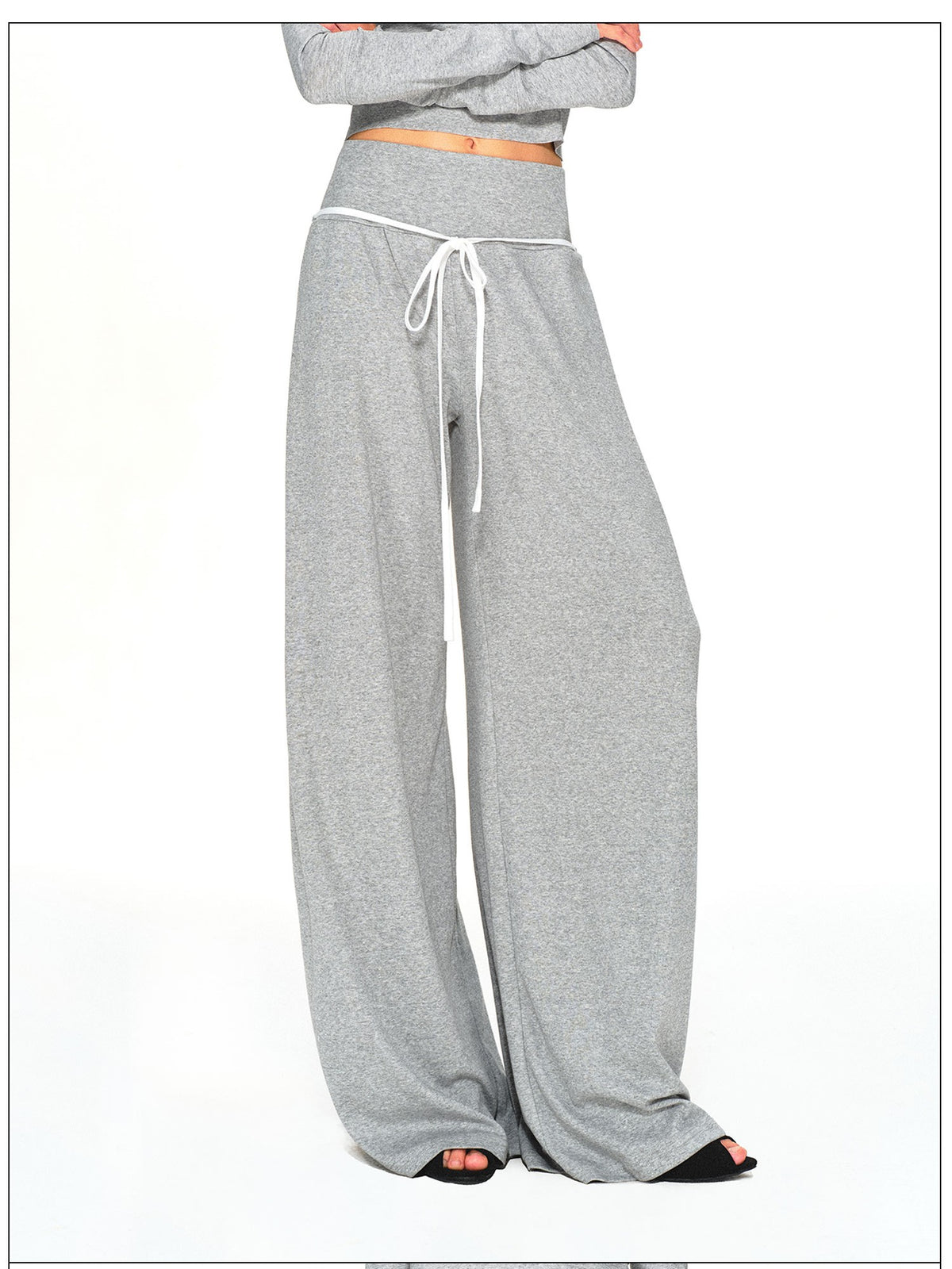kvkv Light Gray Drawstring Wide Waist Straight Leg Women&