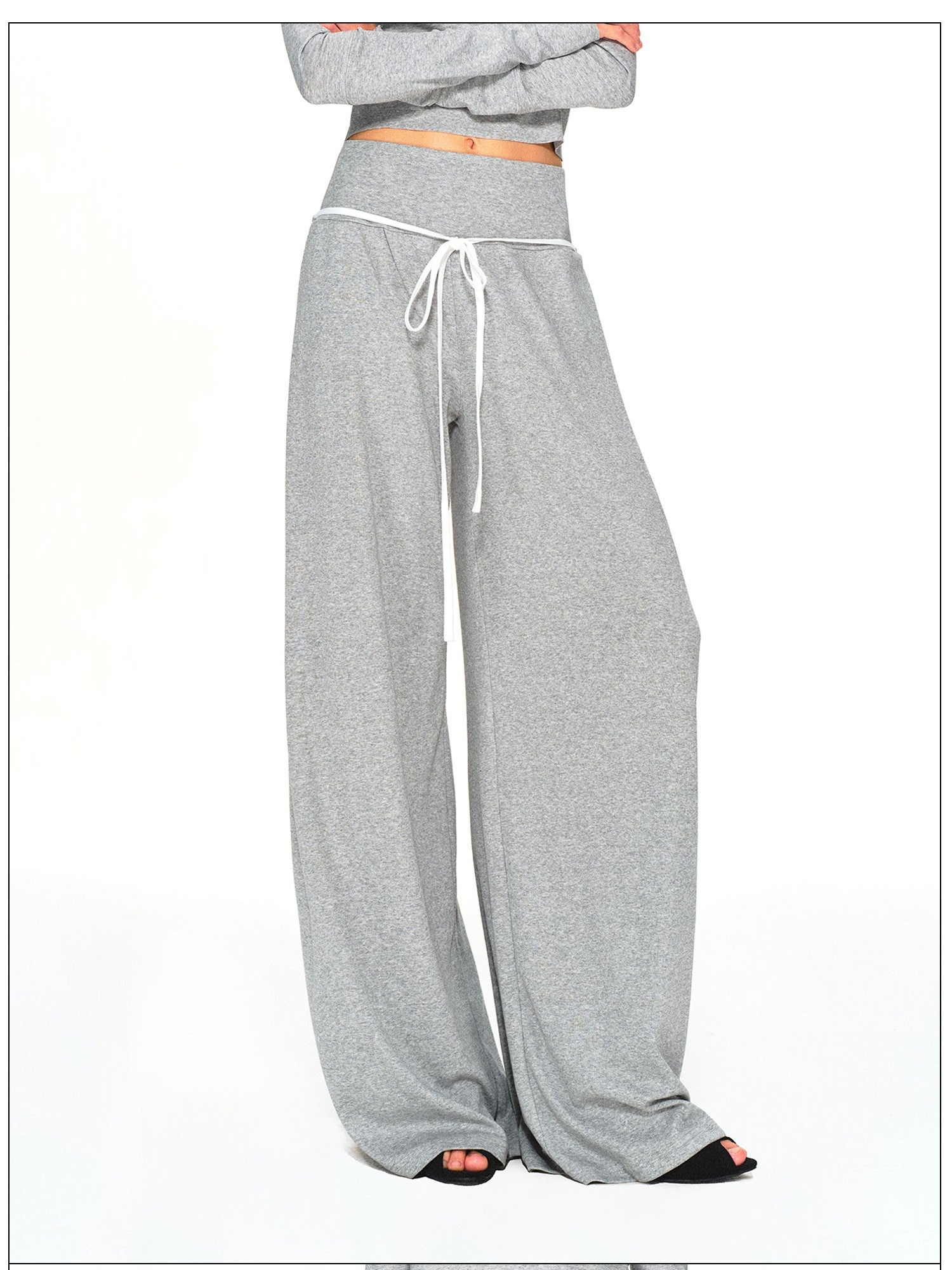 kvkv Light Gray Drawstring Wide Waist Straight Leg Women&